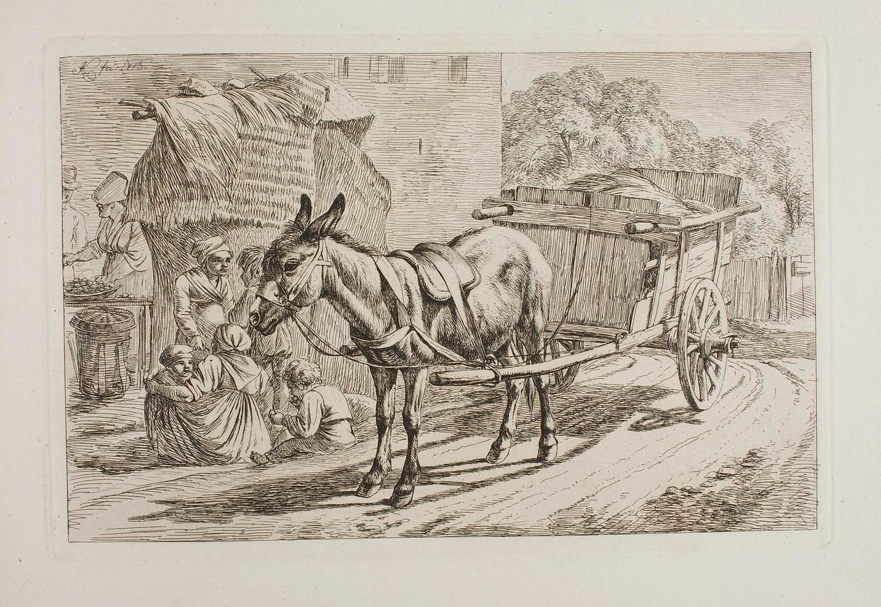Et æsel spændt for en vogn af Johann Adam Klein