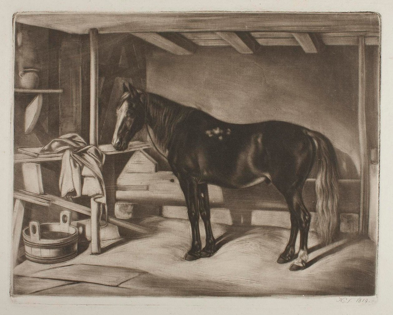 Hest i en stald af Johann Adam Klein