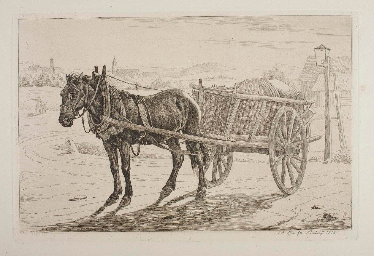 Hest med ølvogn af Johann Adam Klein