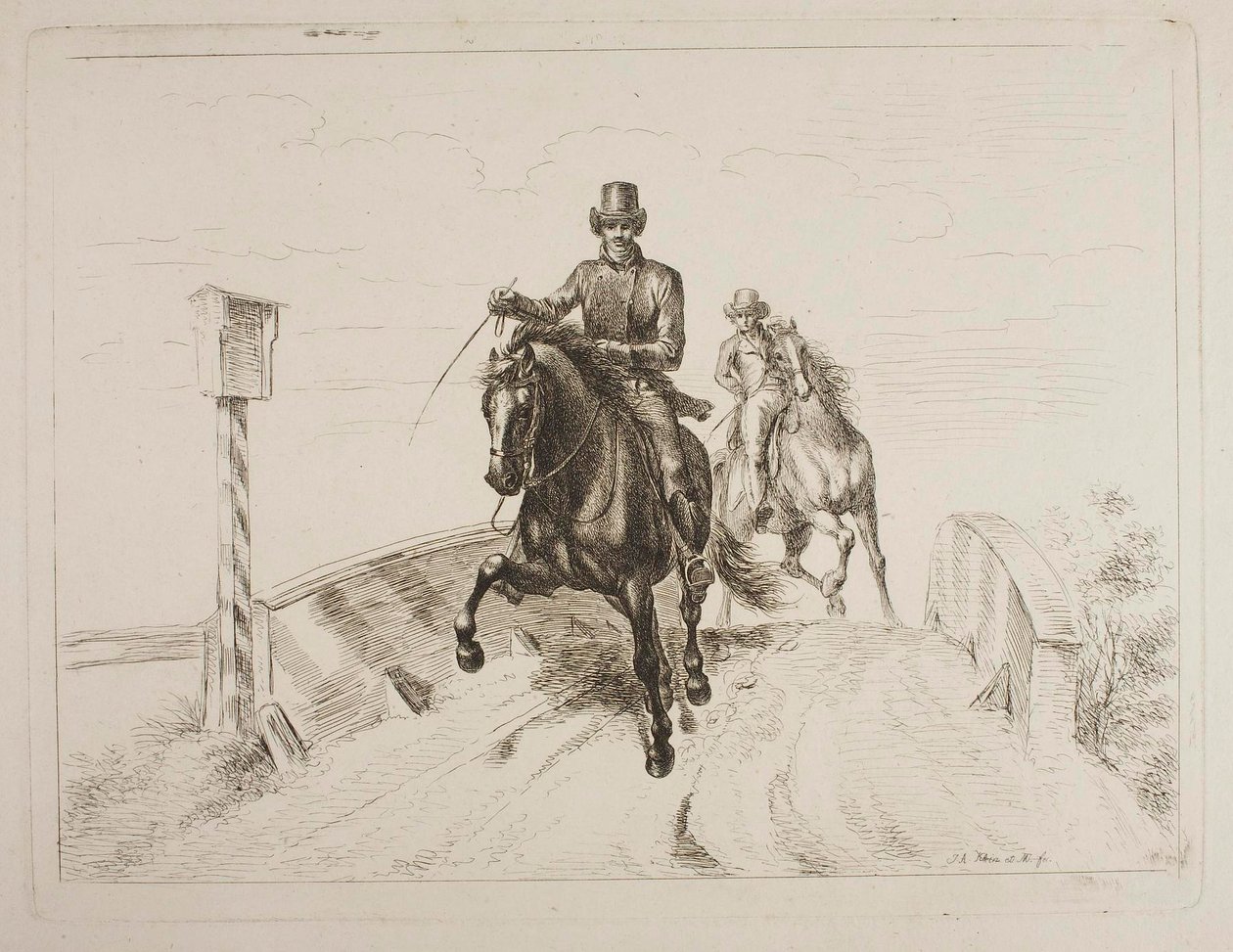 To ryttere i galop på en bro af Johann Adam Klein
