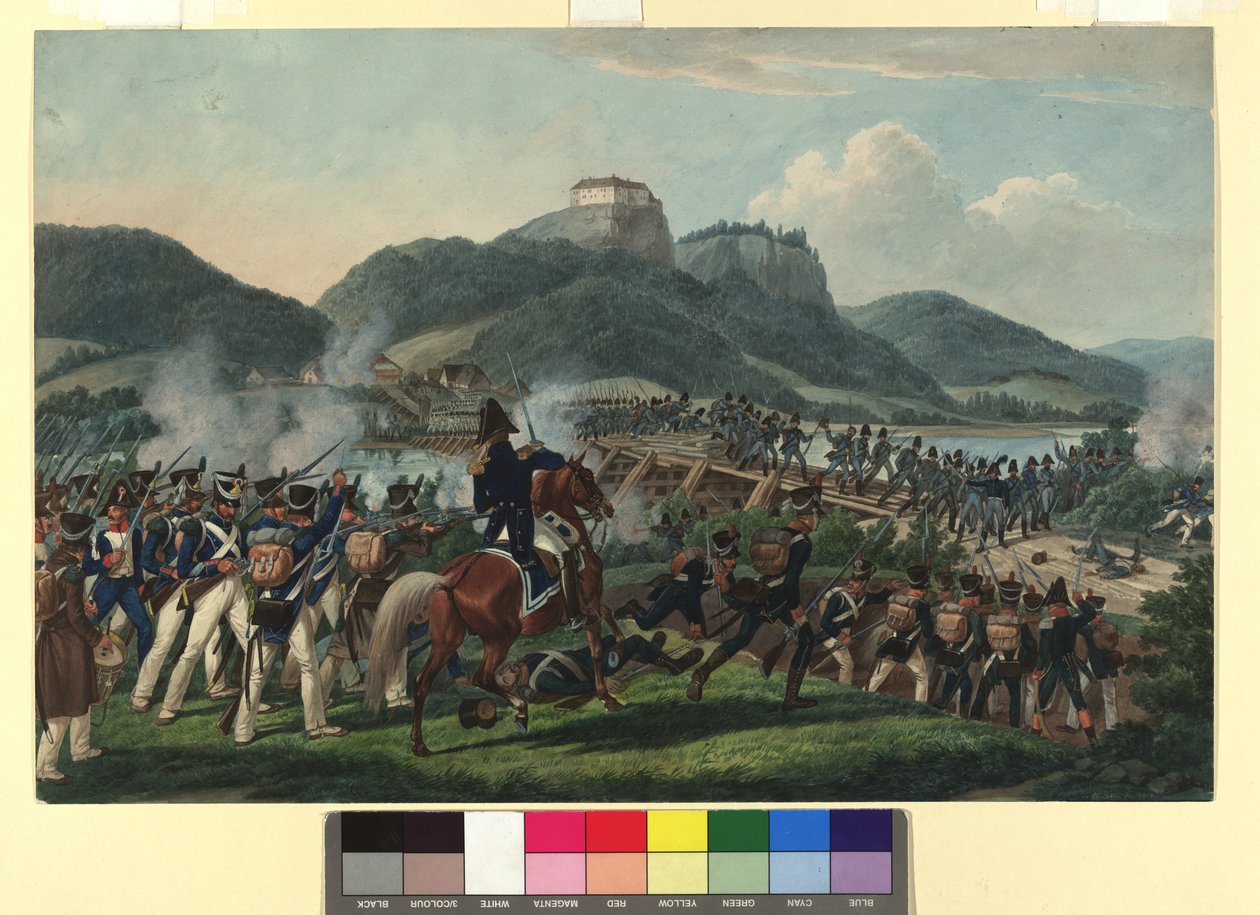 De østrigske troppers overgang under baron Hiller ved Hollenburg ved Drau den 19. september 1813 af Johann Adam Klein