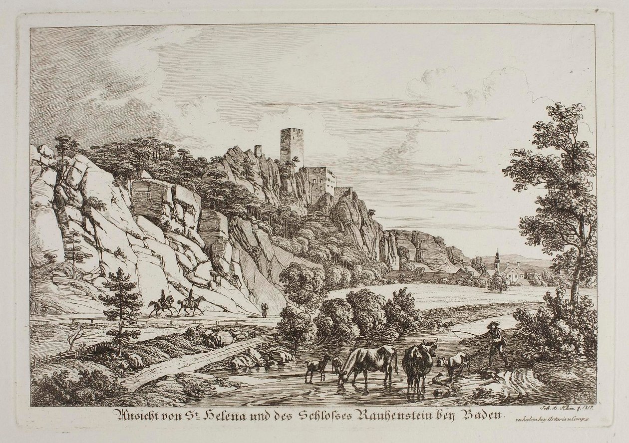 Udsigt over Sankt Helene og Rauhenstein Slot nær Baden af Johann Adam Klein