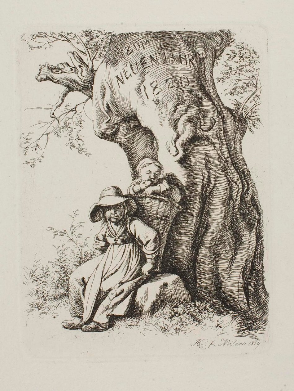 Til nytår 1820. En bondekone med et barn af Johann Adam Klein