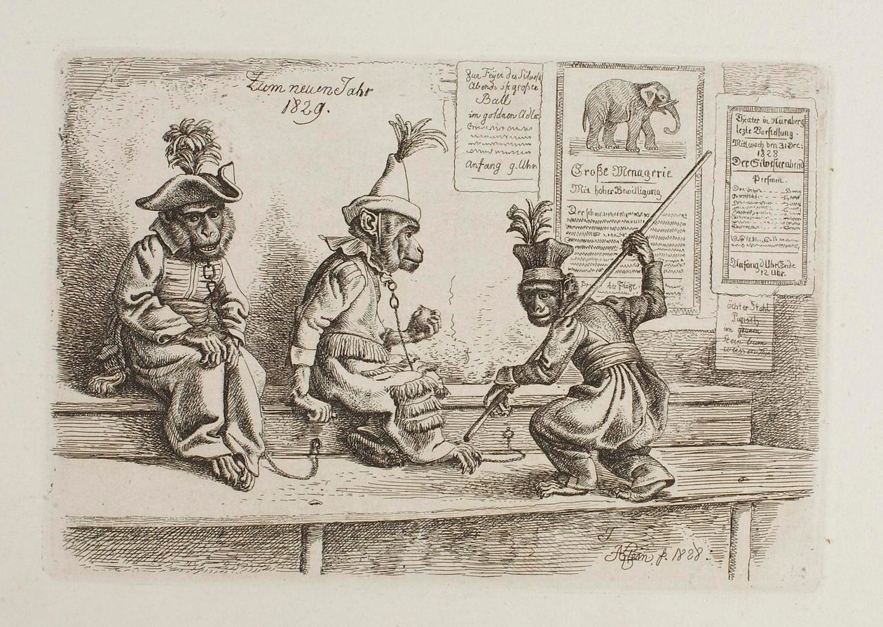 Til nytår 1829. Aber af Johann Adam Klein