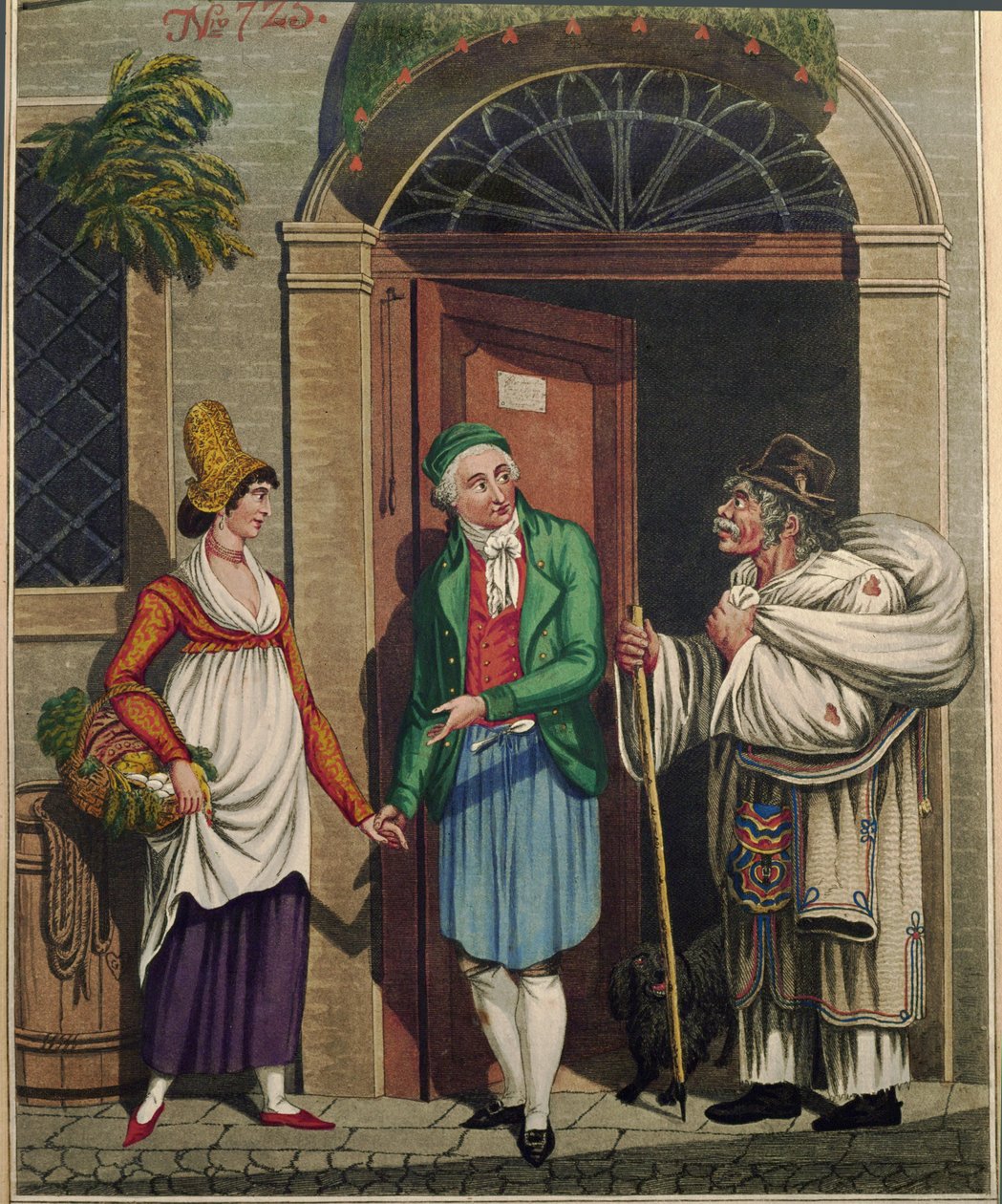 Kok og butler med kroatiske handlende, der sælger linned, fra en serie wienertyper ... af Johann Adolph Opitz