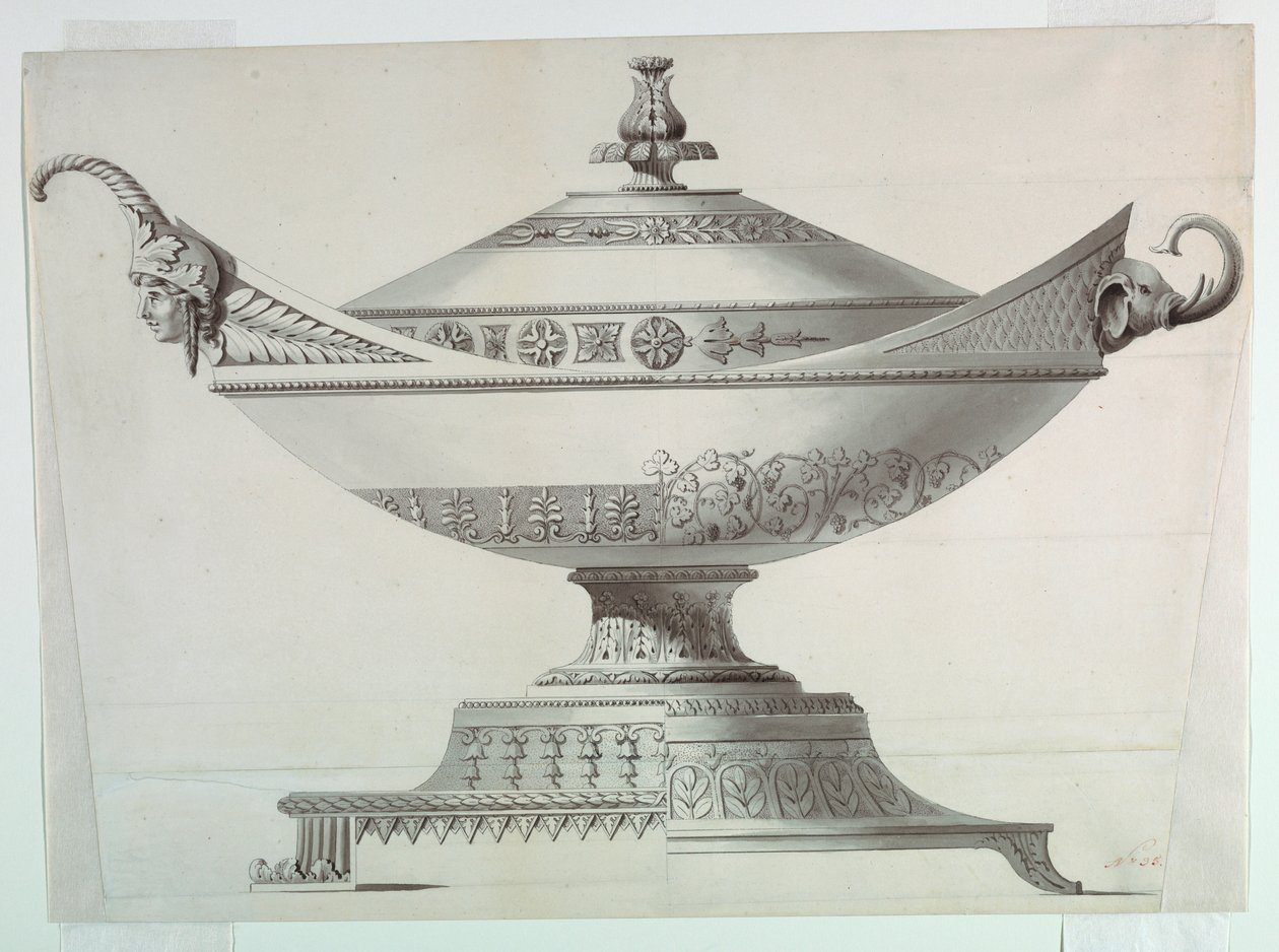 Tegning, overdækket Tureen af Johann Alois Seethaler