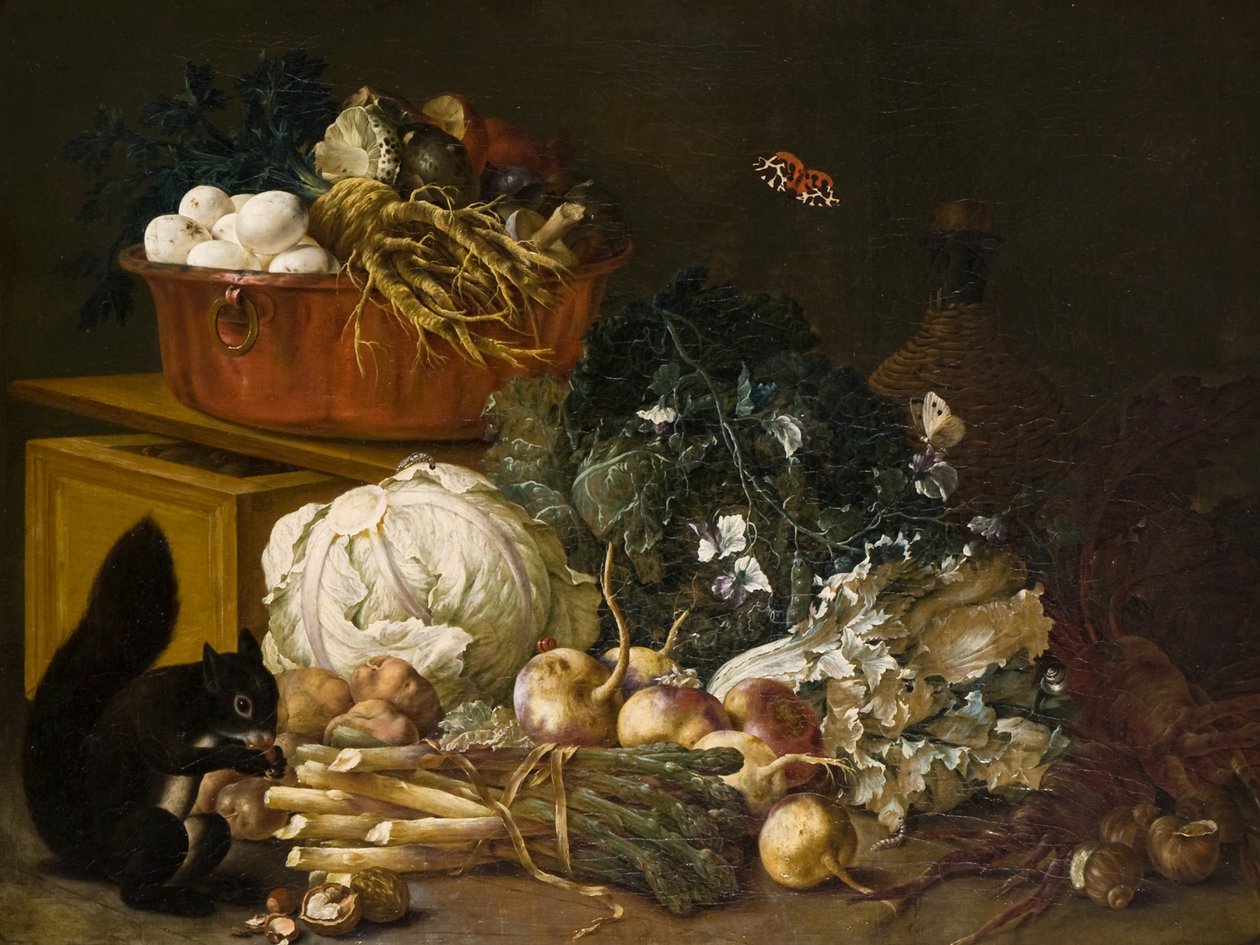 Stilleben med egern (olie på lærred) af Johann Amandus Wink