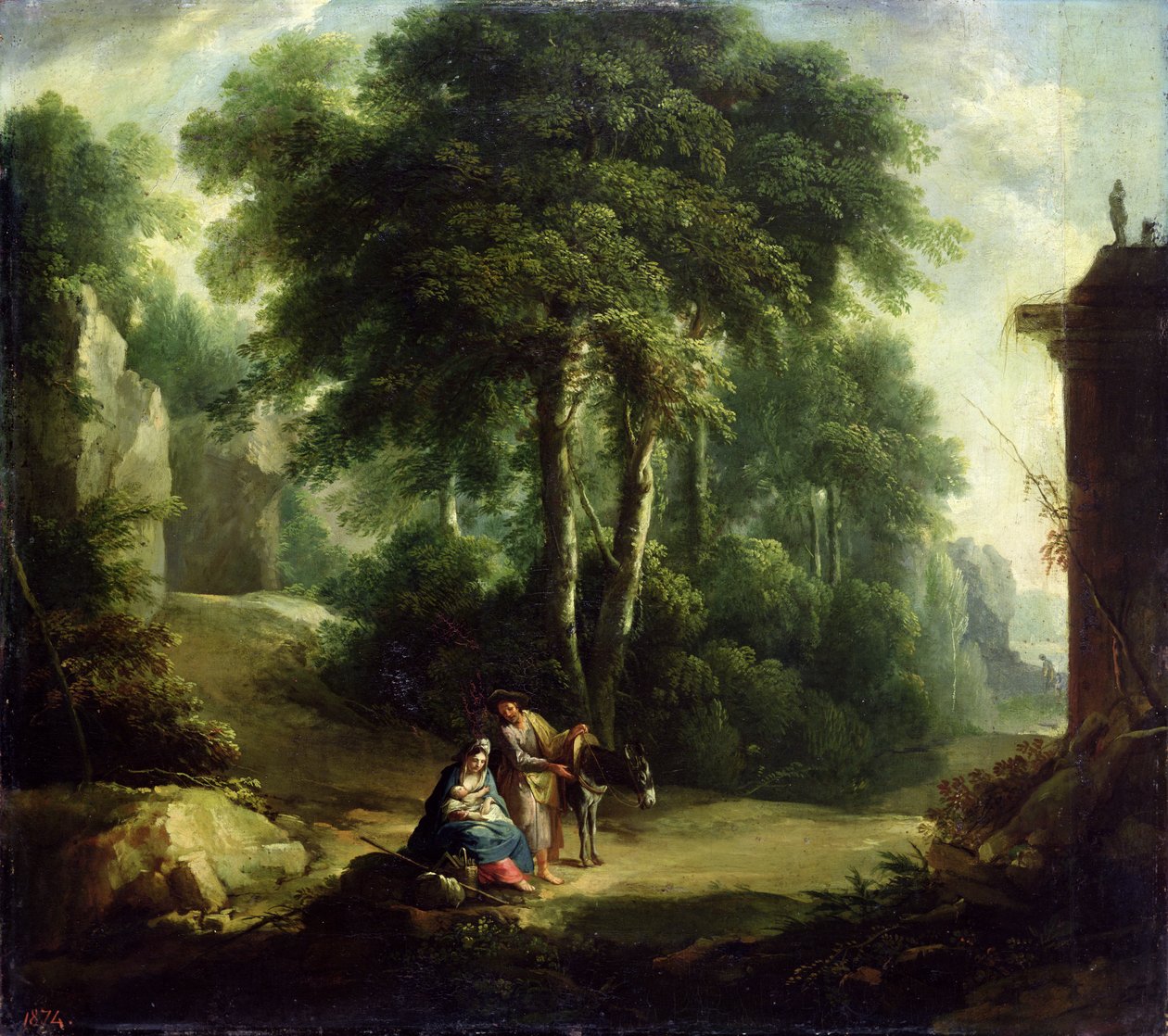 Hvil på flugten til Egypten, 1874 af Johann Andreas Herrlein