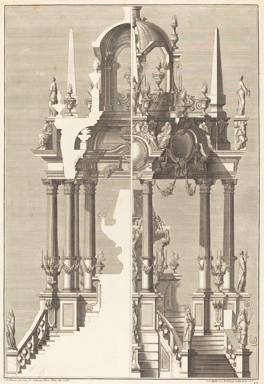 Katafalke af Johann Andreas Pfeffel I after Giuseppe Galli Bibiena