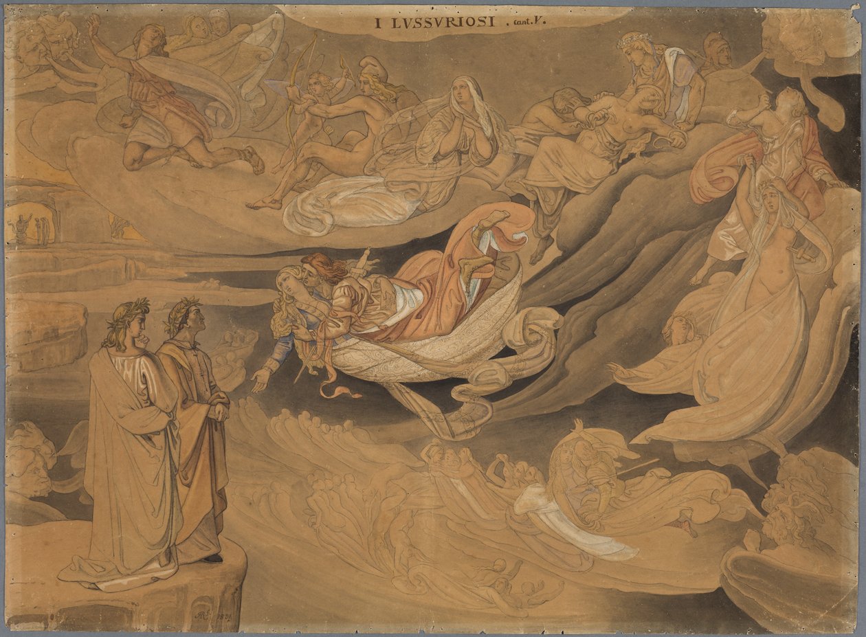 Dante im zweiten Kreis der Hölle, spricht mit Francisca da Rimini af Johann Anton Ramboux
