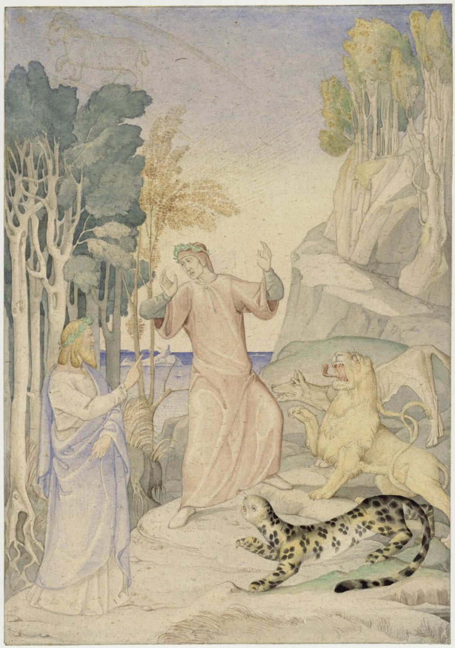 Dante og Vergil foran de tre vilde dyr ved indgangen til helvede af Johann Anton Ramboux