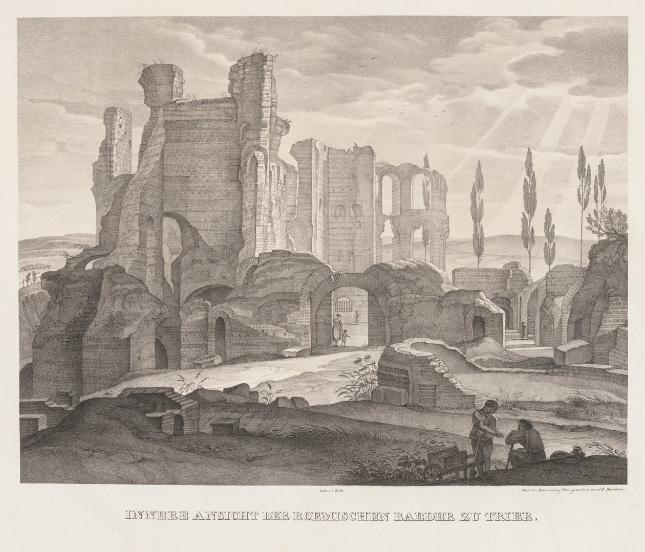 Indvendig udsigt over de romerske bade i Trier af Johann Anton Ramboux