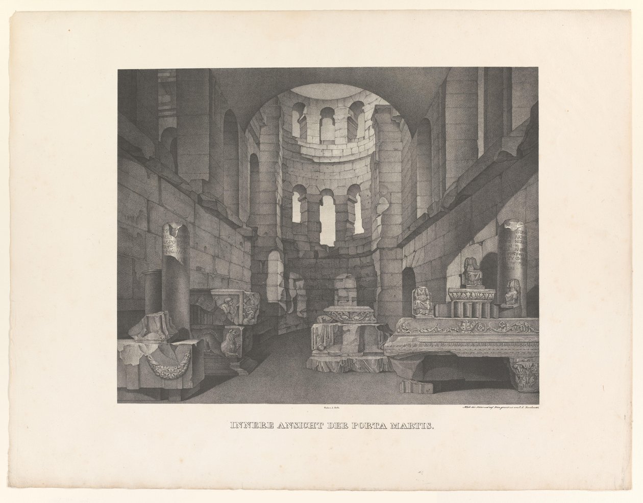 Porta Martis, set indefra Indre udsigt over Porta Martis (titel på objekt) Udsigt over oldsager og natur i nærheden af ​​Trier (serietitel) Malay Pictures Werkwürdigsten Alterthümer und vorzüglicher Naturanlagen im Moselthale bey af Johann Anton Ramboux