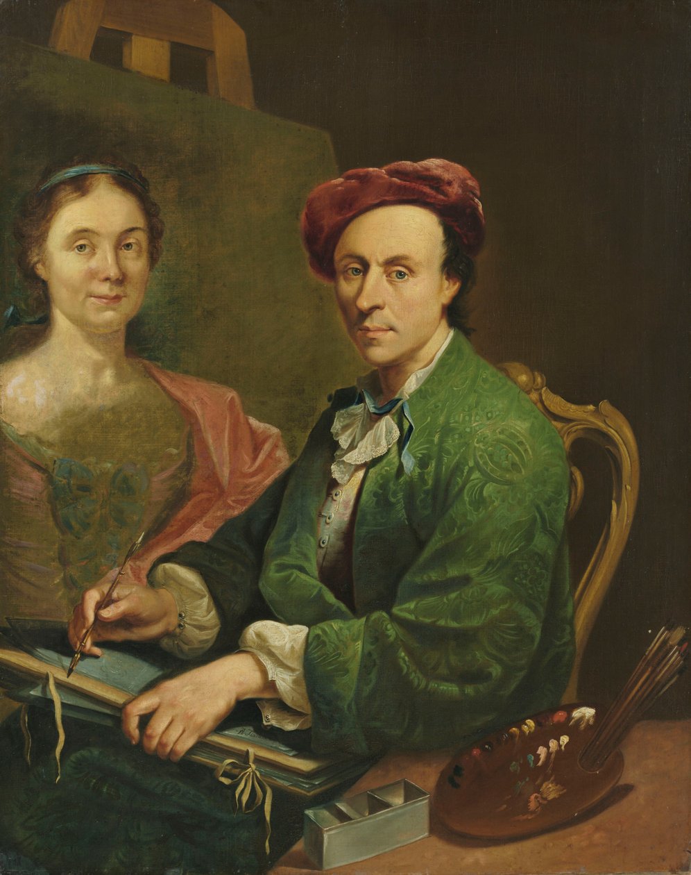 Selvportræt ved staffeli af Johann Anton Tischbein