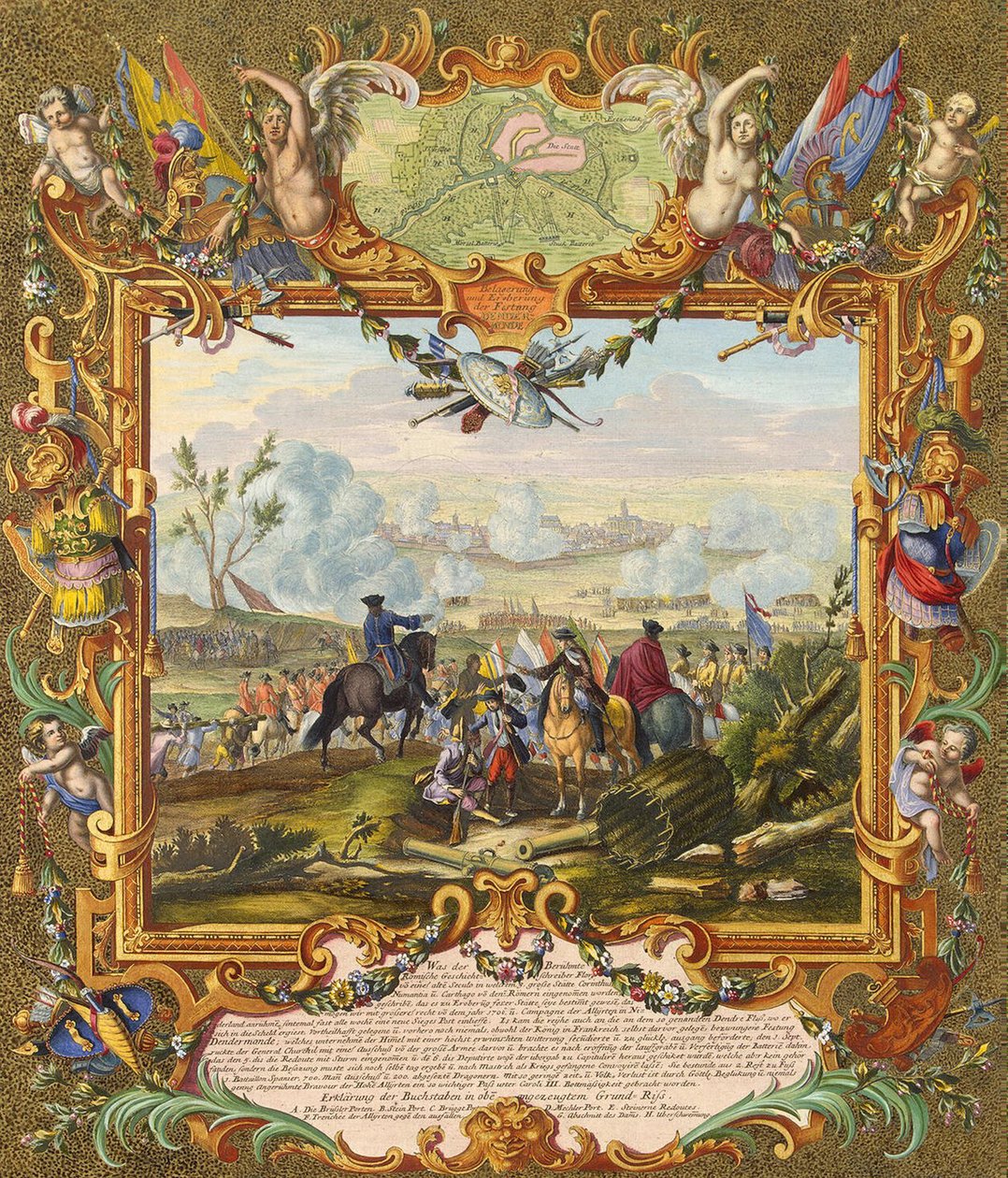 Erobringen af fæstningen Audenarde af de allierede tropper i 1708, begyndelsen af det 18. af Johann August Corvinus