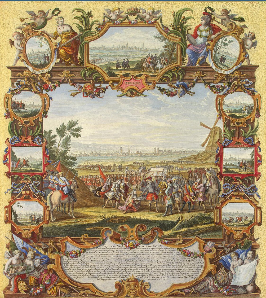 Erobringen af den franske fæstning Menin af de allierede tropper i 1706, begyndelsen af det 18. af Johann August Corvinus