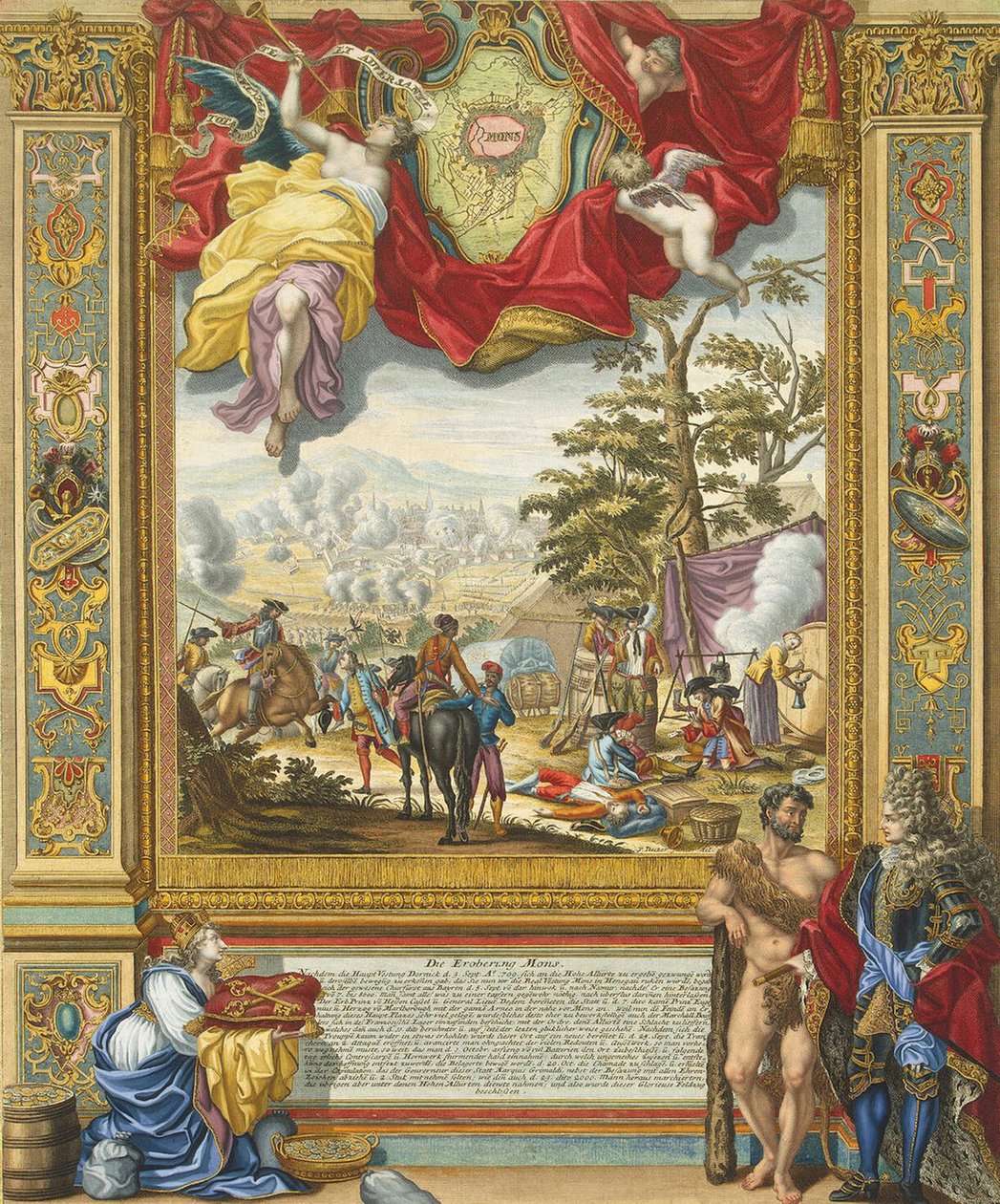 Belejring af Mons af de allierede tropper i 1709, begyndelsen af det 18. århundrede. af Johann August Corvinus