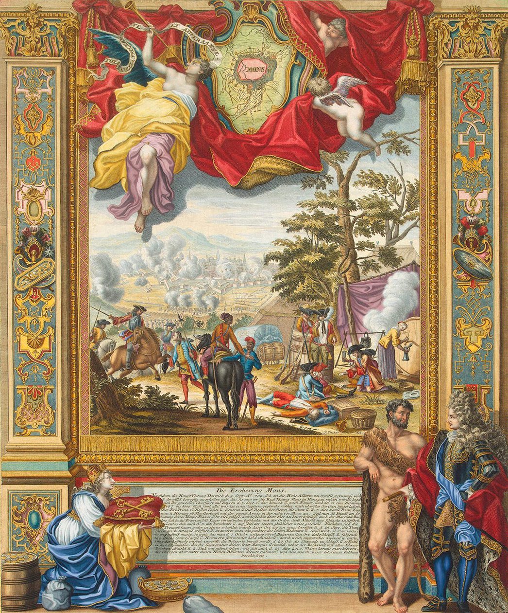 Belejring af Mons af de allierede tropper i 1709, begyndelsen af det 18. århundrede. af Johann August Corvinus