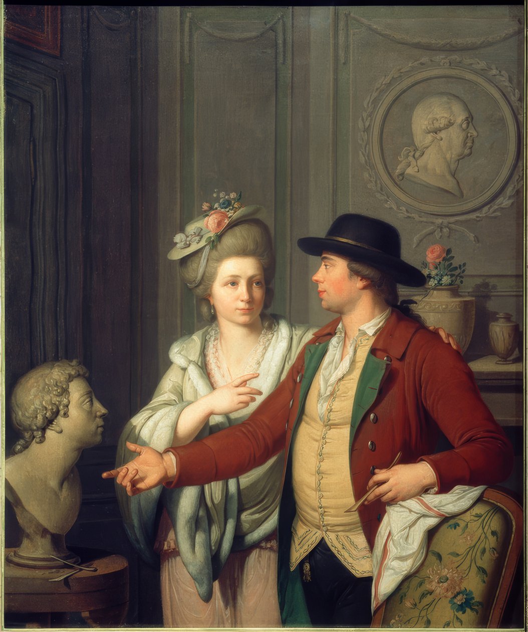 Samuel Nahl viser sin brud sin brors buste af Johann August Nahl der Jüngere
