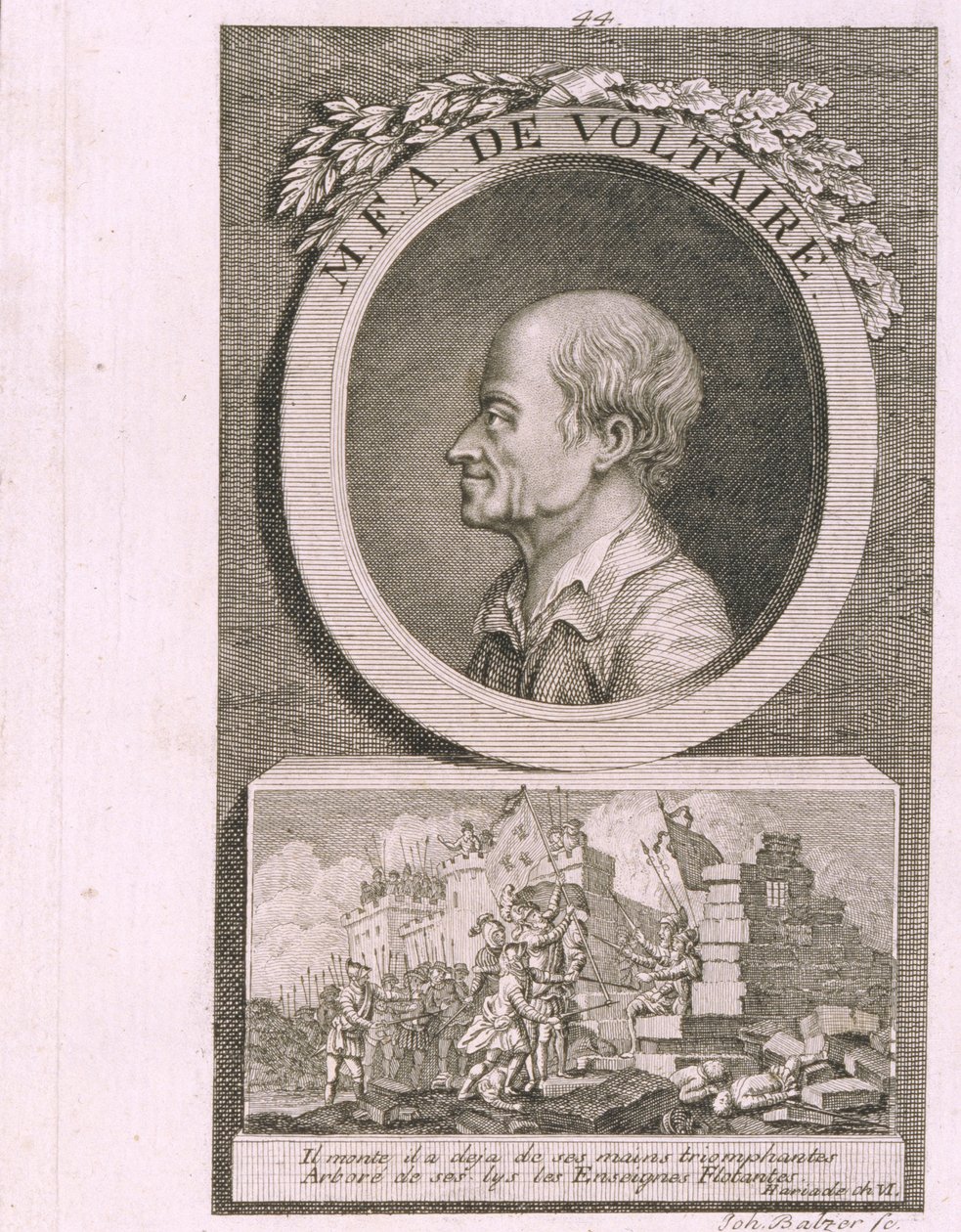 Portræt af forfatteren, essayisten og filosoffen Francois Marie Arouet de Voltaire 1694-1778 af Johann Balzer