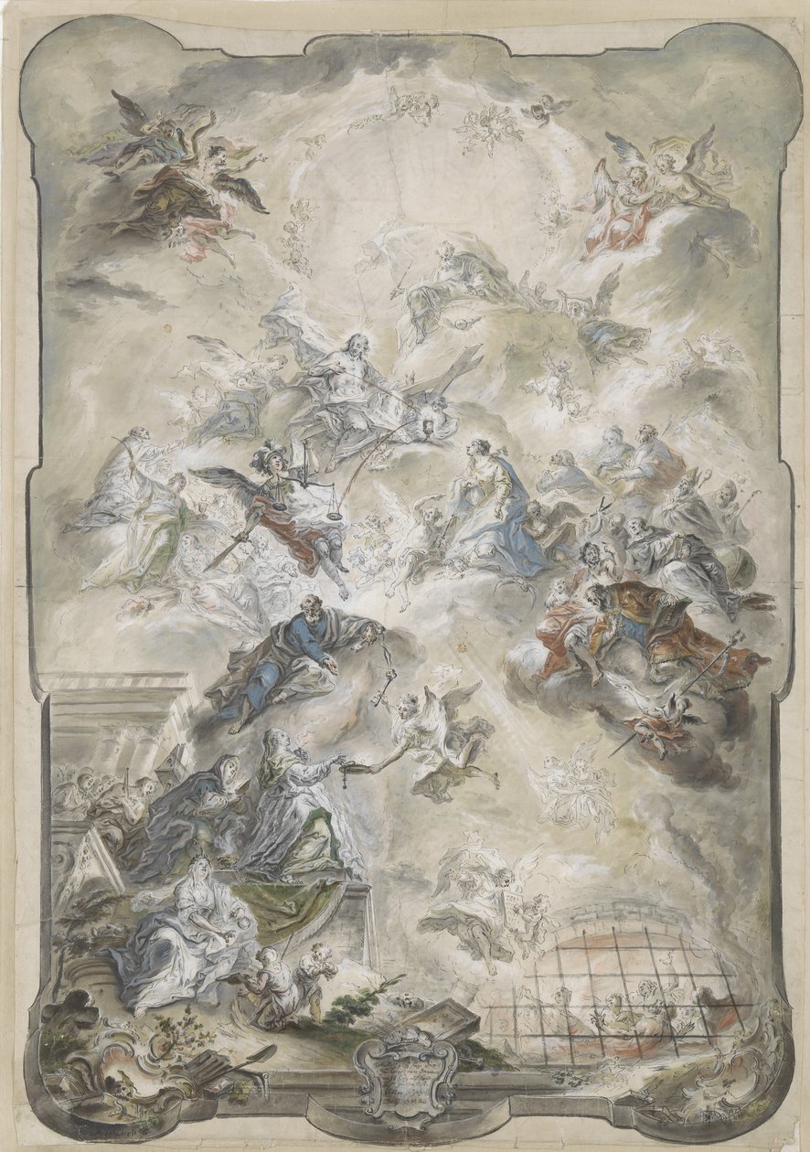 Jomfruen og de hellige, der går i forbøn for Kristus for de fortabtes sjæle, 1771 eller før. af Johann Baptist Enderle