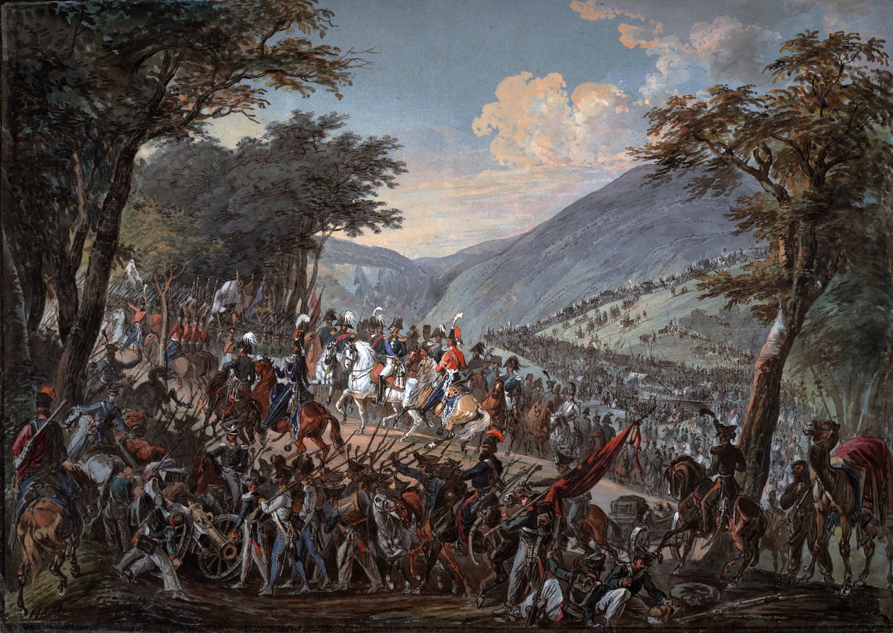 Kejser Alexander I (1777-1825) og hans følge passerede gennem Vogeserne i juli 1815 - Hoechle, Johann Baptist (1754-1832) - 1825 - Akvarel på papir - 70,9x99,7 - Privat samling af Johann Baptist Hoechle