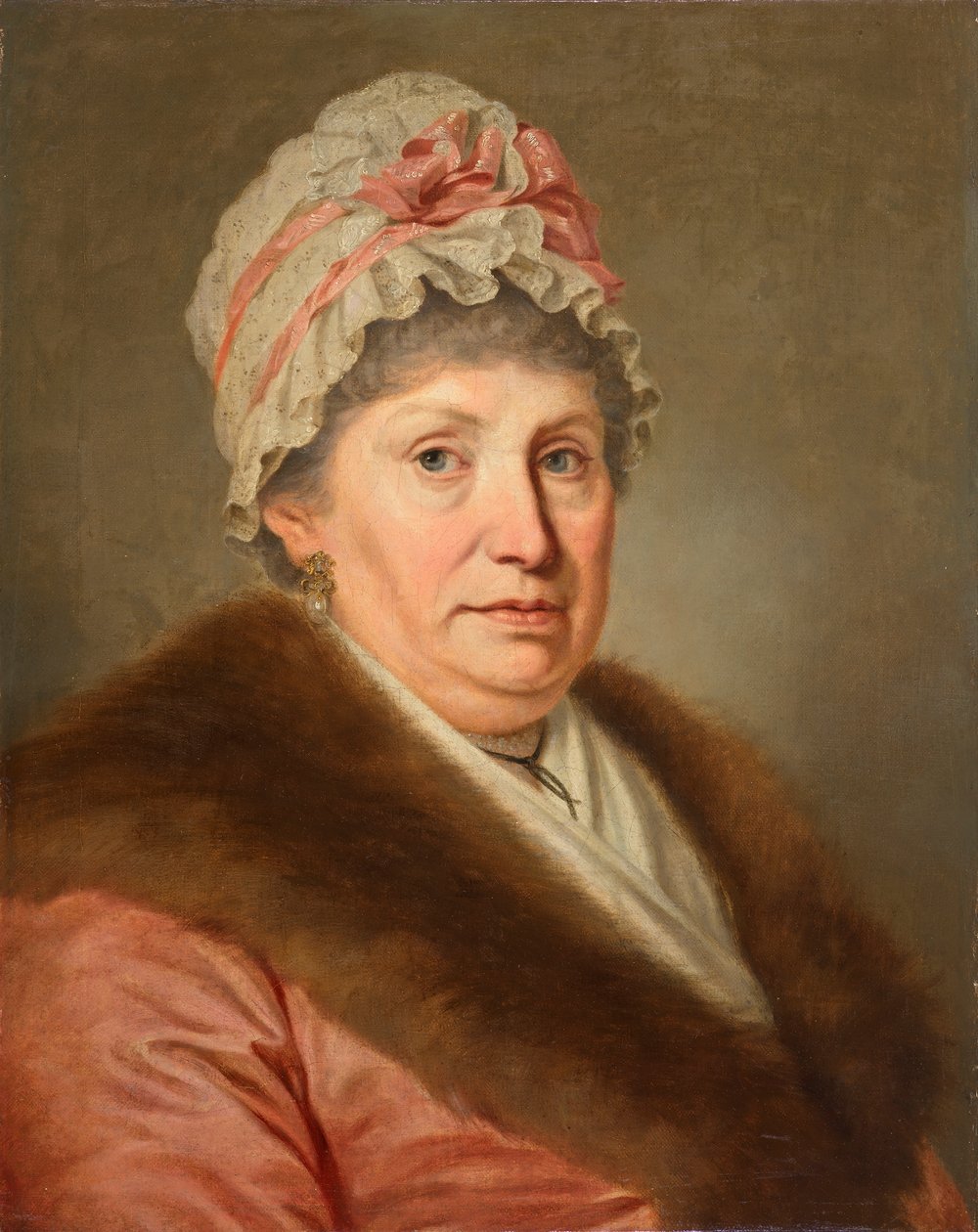 Borgerlig kvinde med blondehætte og pelskrave af Johann Baptist Lampi d. Ä.
