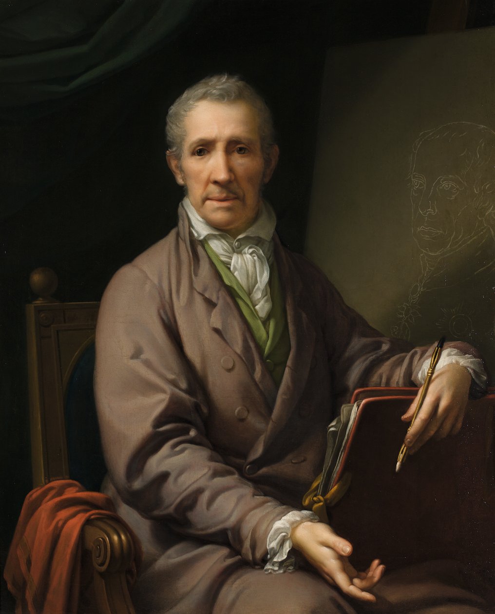 Selvportræt ved staffeliet af Johann Baptist Lampi d. Ä.