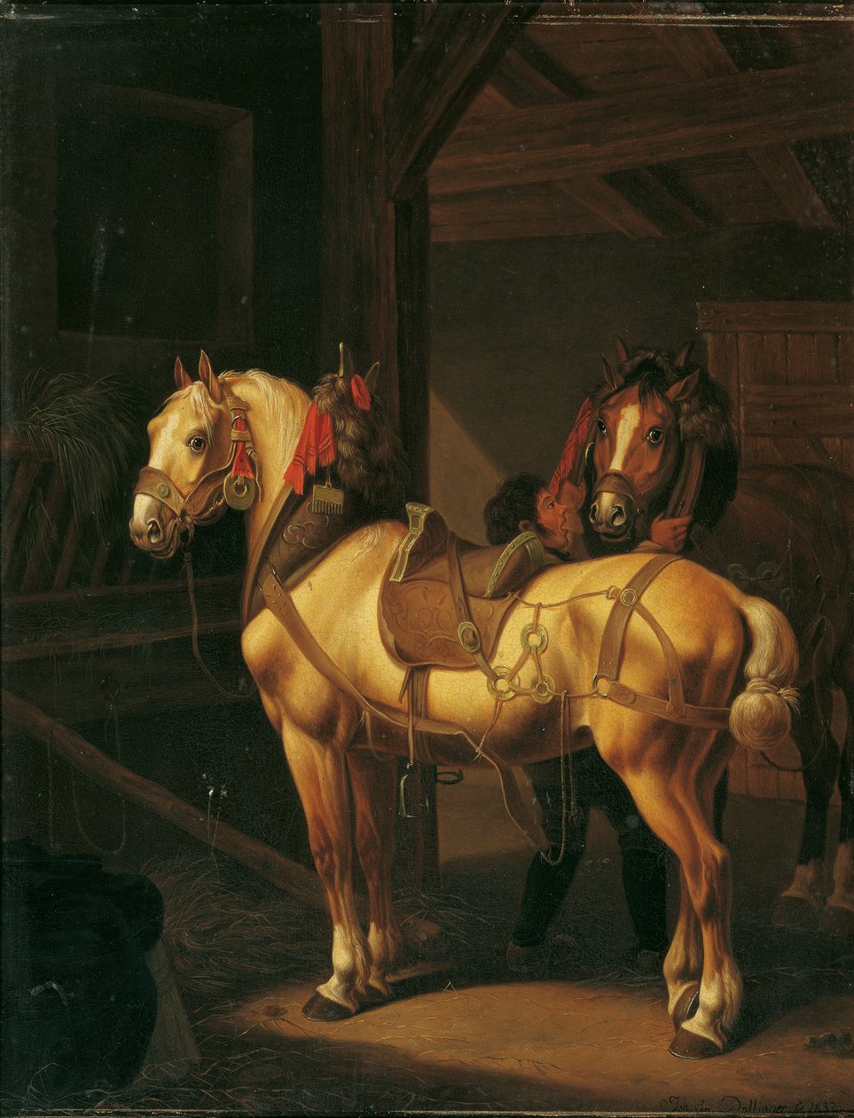 To trækheste i stalden af Johann Baptist Michael Dallinger von Dalling