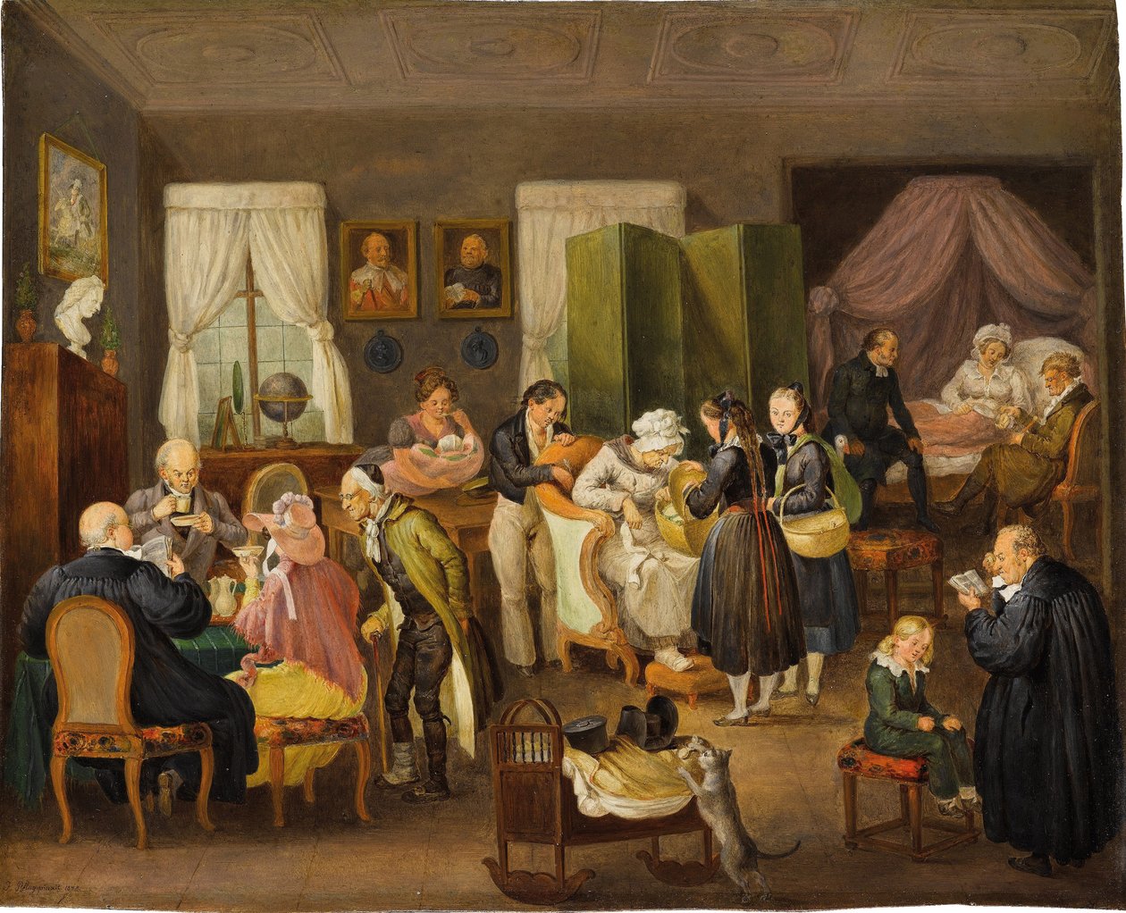 Besøg i det protestantiske præstehus til dåben, 1828. af Johann Baptist Pflug