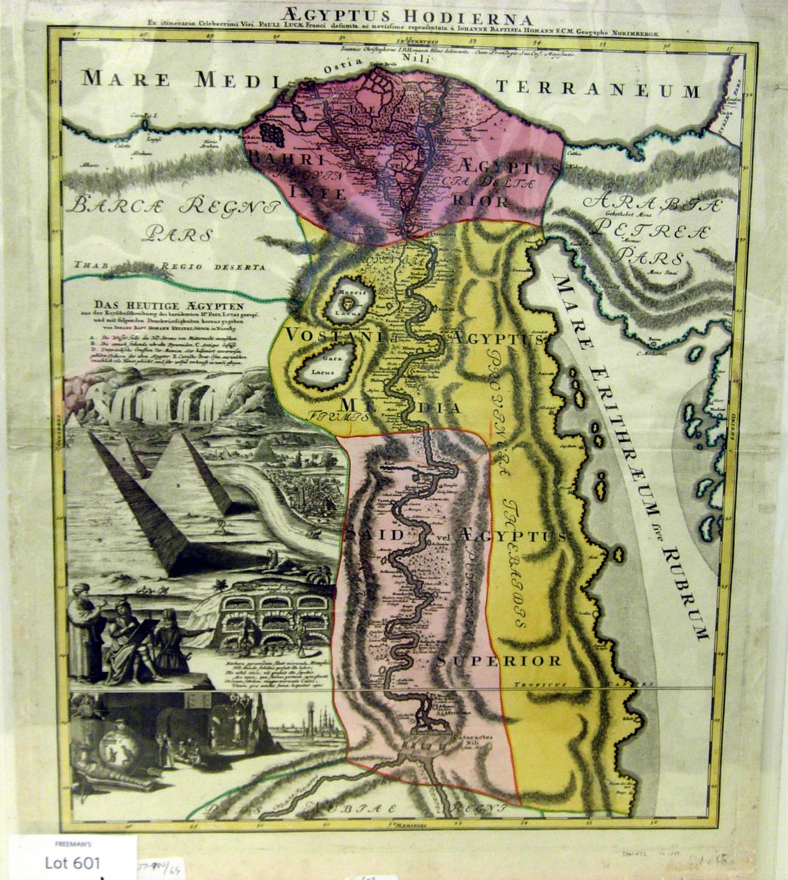 Moderne Egypten, kort over Egypten, ca. 1720 af Johann Baptista Homann