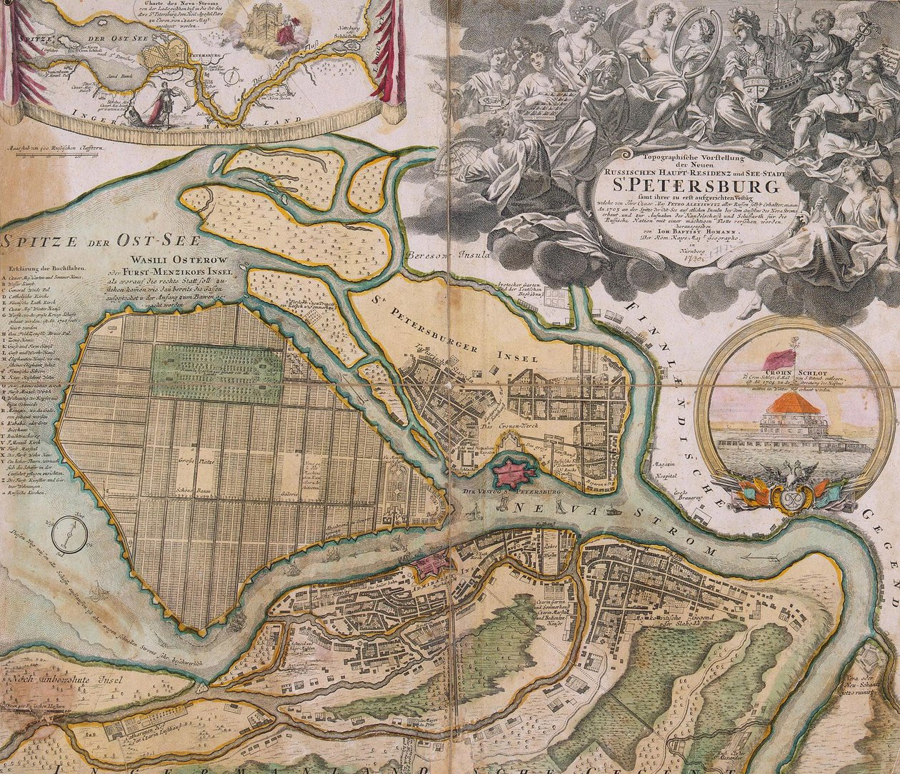 Kort over Petersborg Sankt Petersborgs masterplan, ca. 1718-1719 af Johann Baptista Homann