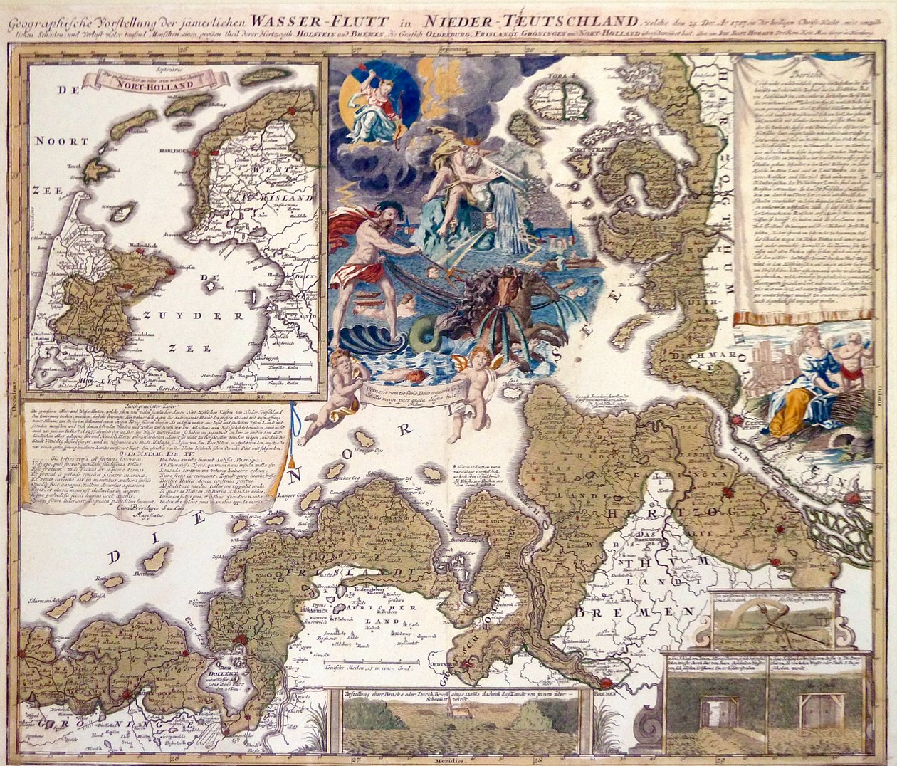 Kort over julefloden i 1717 af Johann Baptista Homann