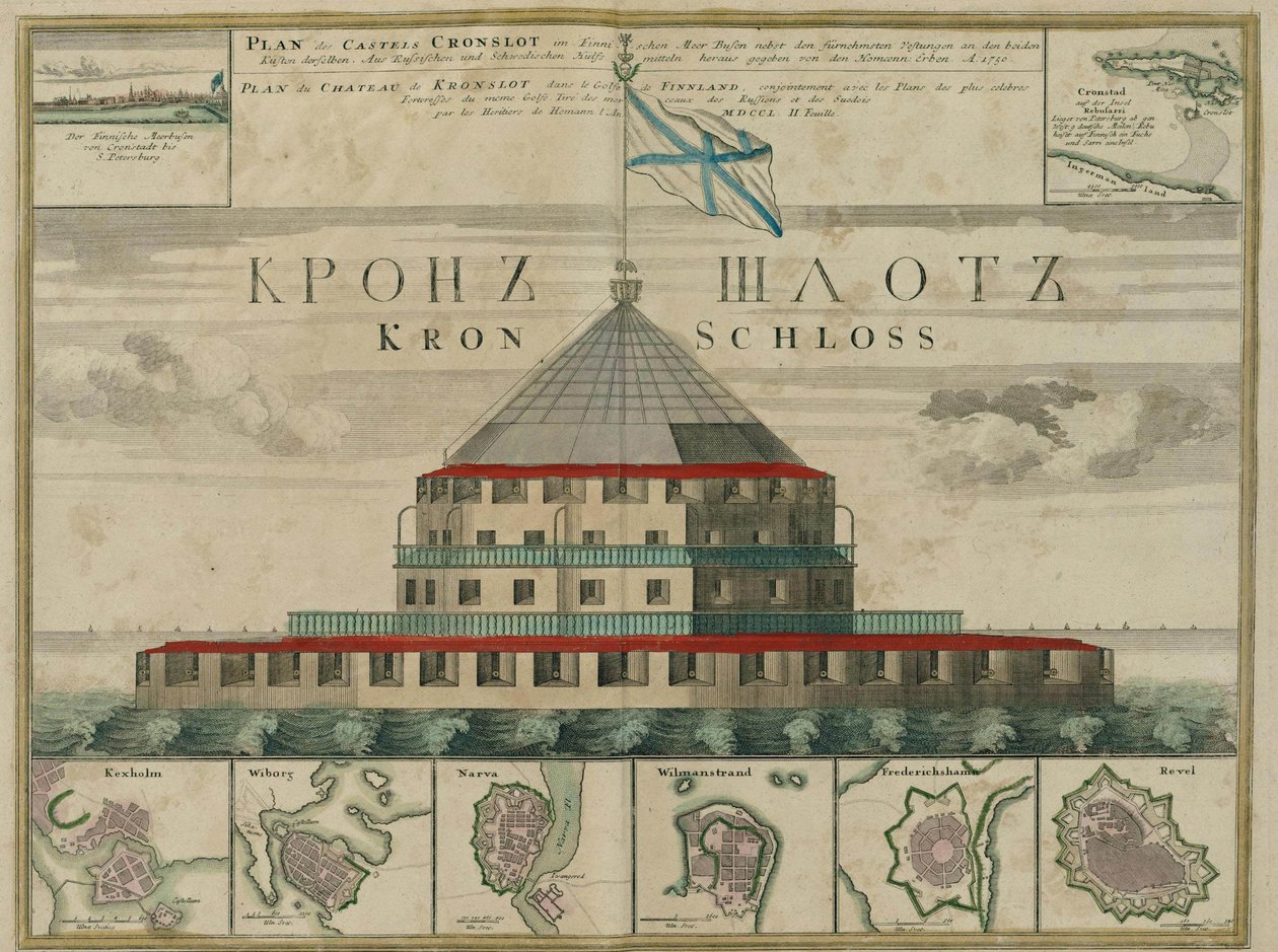 Plan over Kronstadt-fæstningen, 1750 af Johann Baptista Homann
