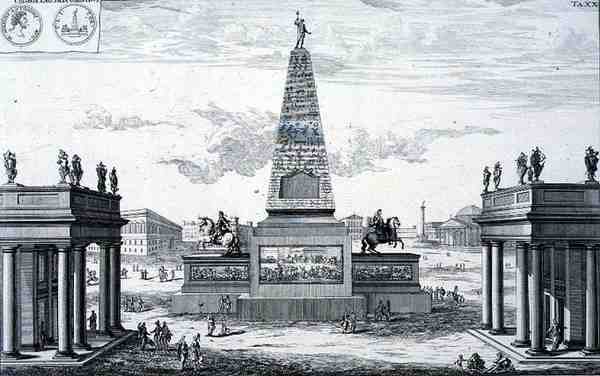 Obelisk dedikeret til Marcus Aurelius Antoninus (161-80) og Lucius Aurelius Verus (161-69), Grækenland, fra "Entwurf einer historischen Architektur af Johann Bernhard (after) Fischer von Erlach