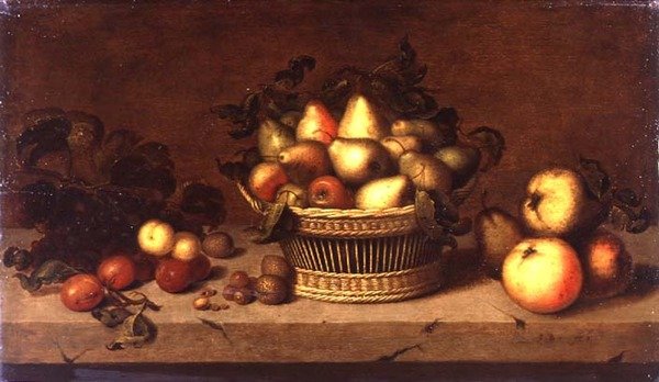 Stilleben med frugt i en kurv (panel) af Johann Bouman