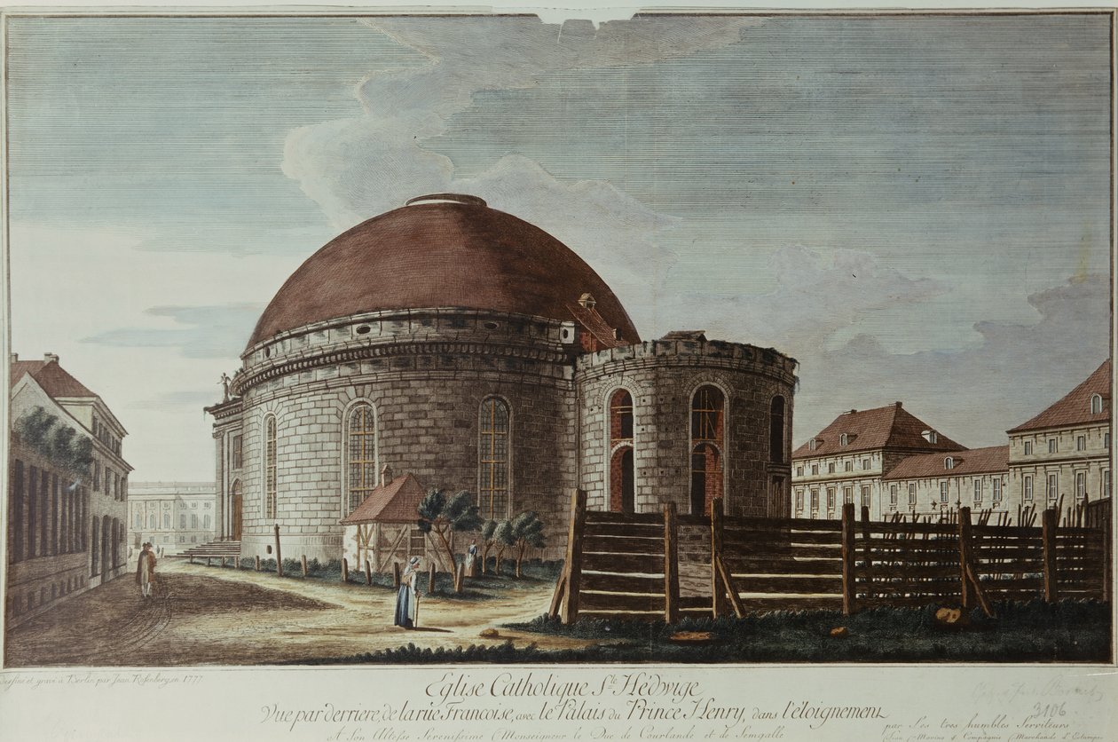 St. Hedwig, katedralen, Berlin (håndkoloreret gravering) af Johann Carl Wilhelm Rosenberg