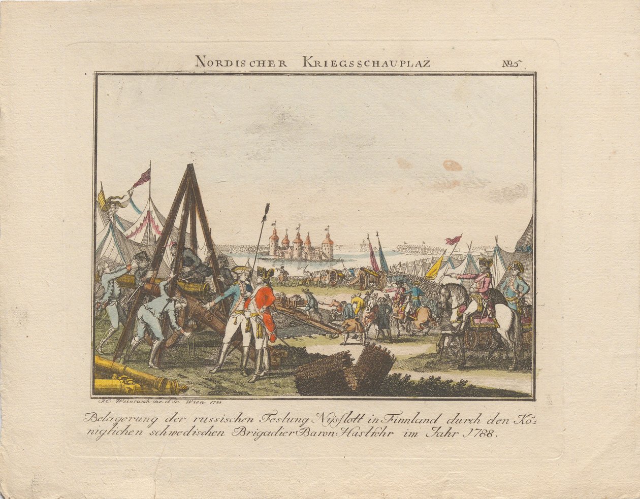 Belejring af den russiske fæstning Nyslott i Finland, 1788. af Johann Caspar Weinrauch