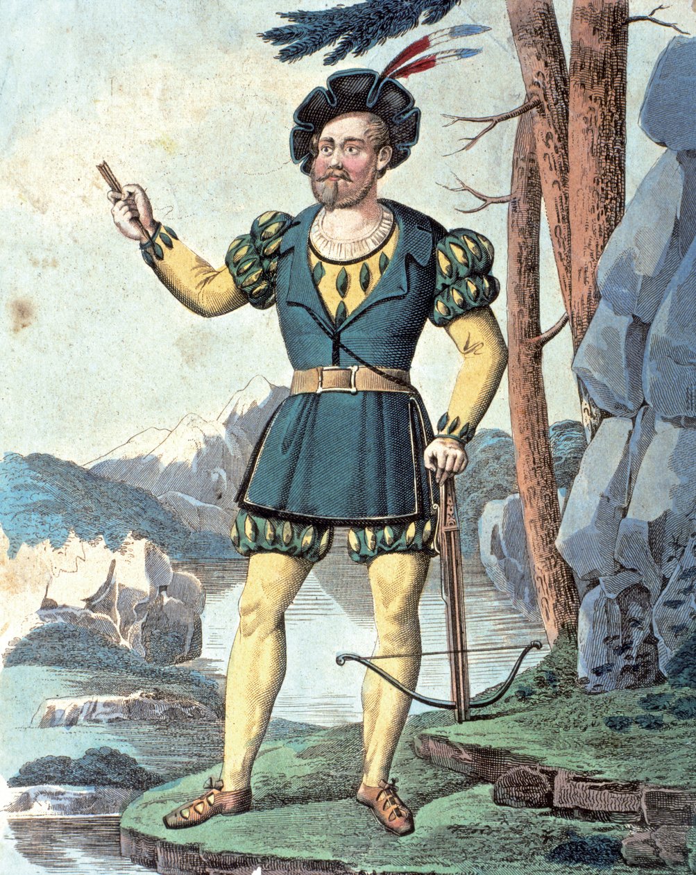 Franz von Schober som Wilhelm Tell . 1837 (farvestik) af Johann Christian (after) Schoeller