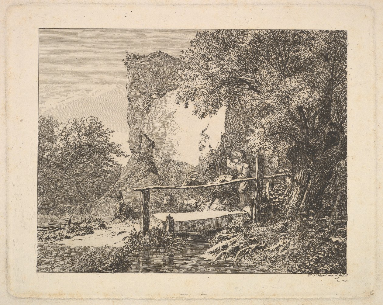 En dreng med tre geder, 1815. af Johann Christian Erhard