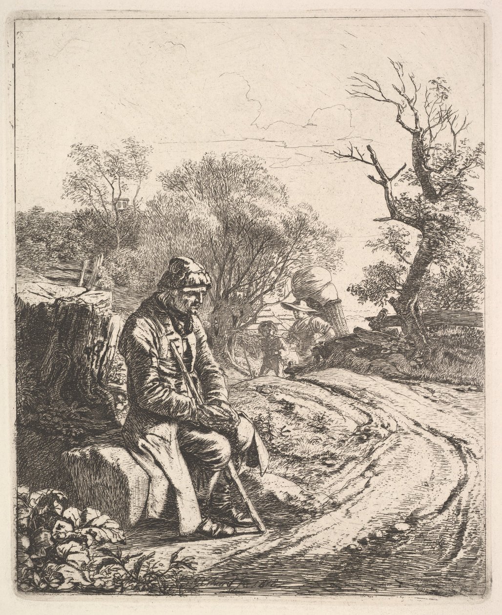 En gammel mand, der sidder i vejkanten, 1818. af Johann Christian Erhard