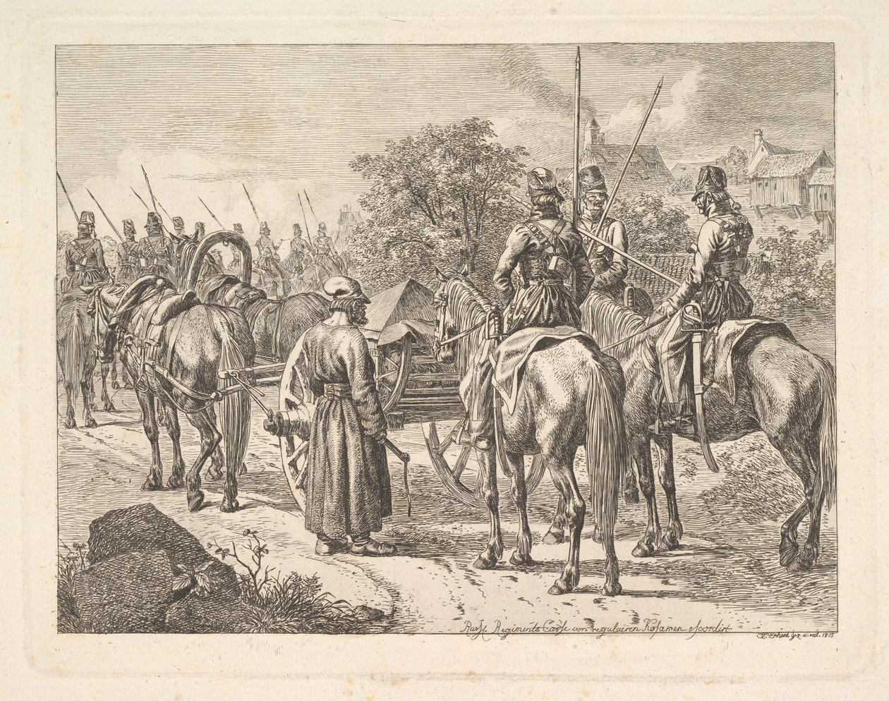 Kosakker, der eskorterer Regimental Cassone, 1815. af Johann Christian Erhard