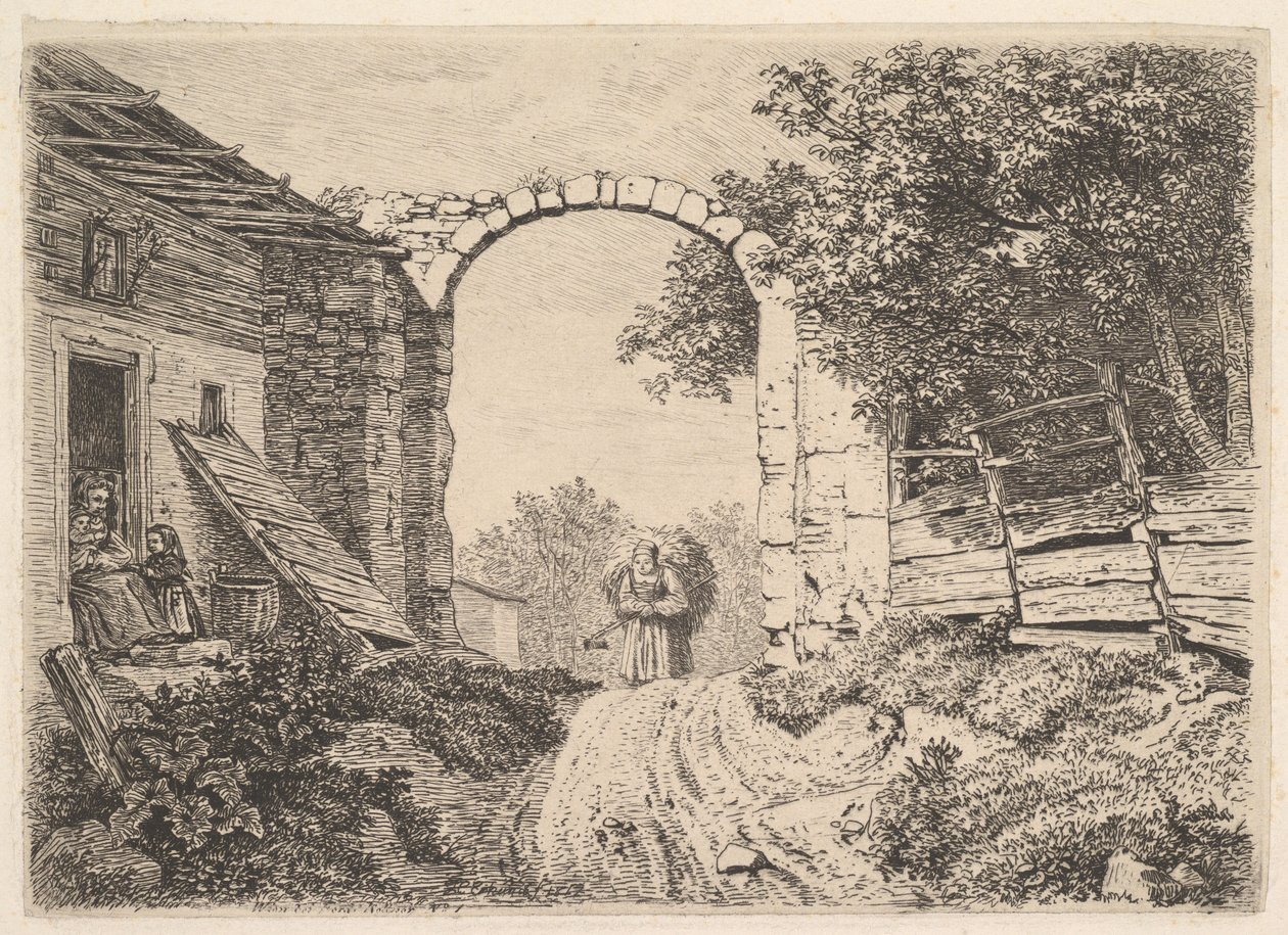 Pige med et læs hø, uden for Thorbogen, 1817. af Johann Christian Erhard
