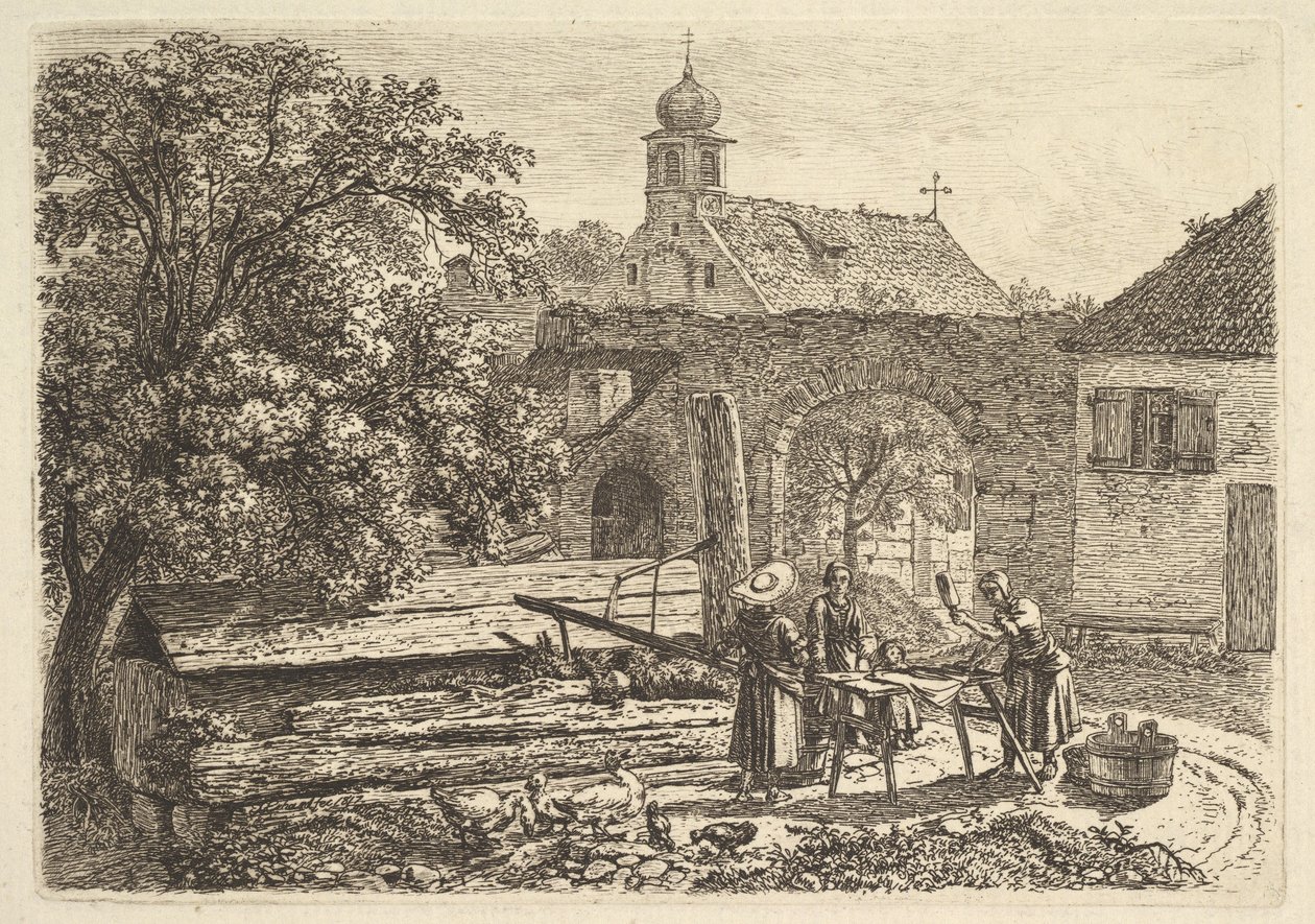 Vasketøjsdame ved en artesisk brønd, 1817. af Johann Christian Erhard