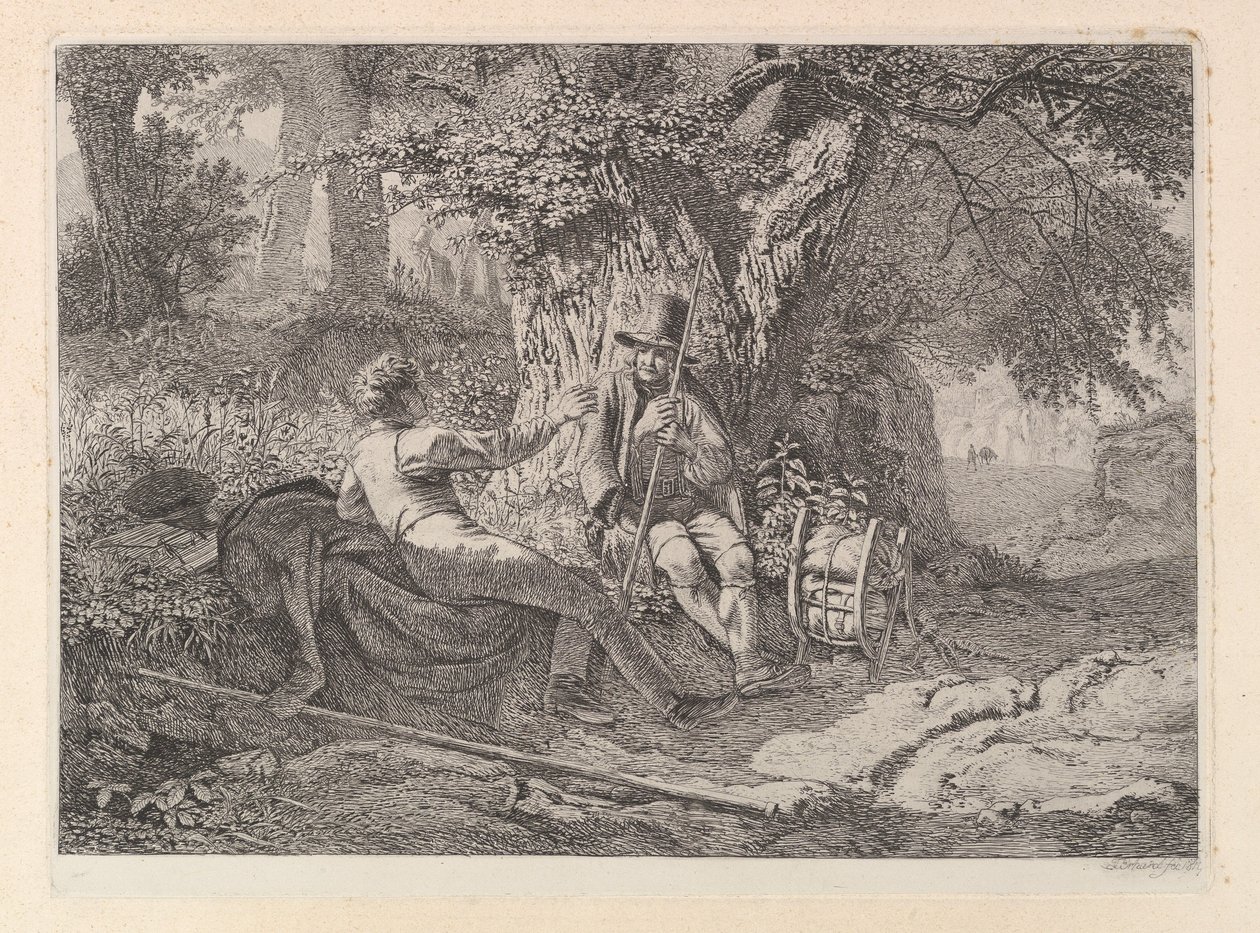 Kunstneren, hviler med sin guide, 1819. af Johann Christian Erhard