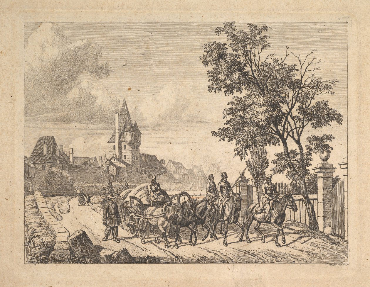 Kosakkerne eskorterer bagagevognen, 1816. af Johann Christian Erhard