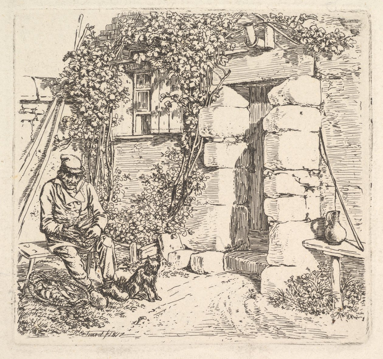 Den gamle mand og hans pommerske hund, 1817. af Johann Christian Erhard