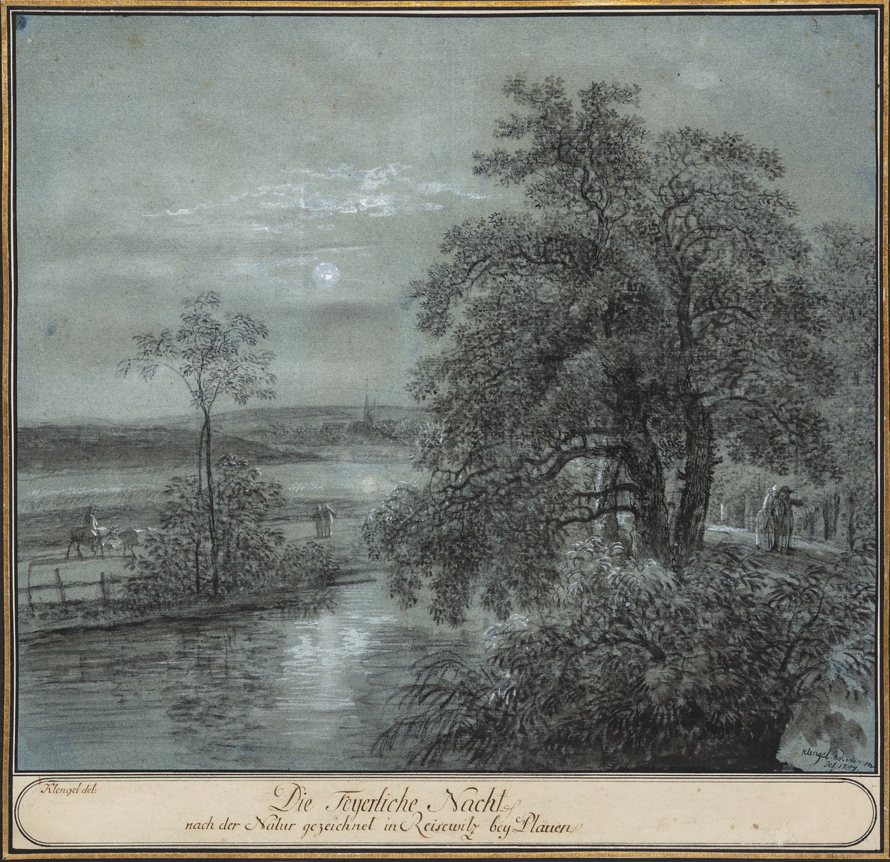 Den brændende nat hentet fra naturen i ReiseWitz bei Plauen. af Johann Christian Klengel