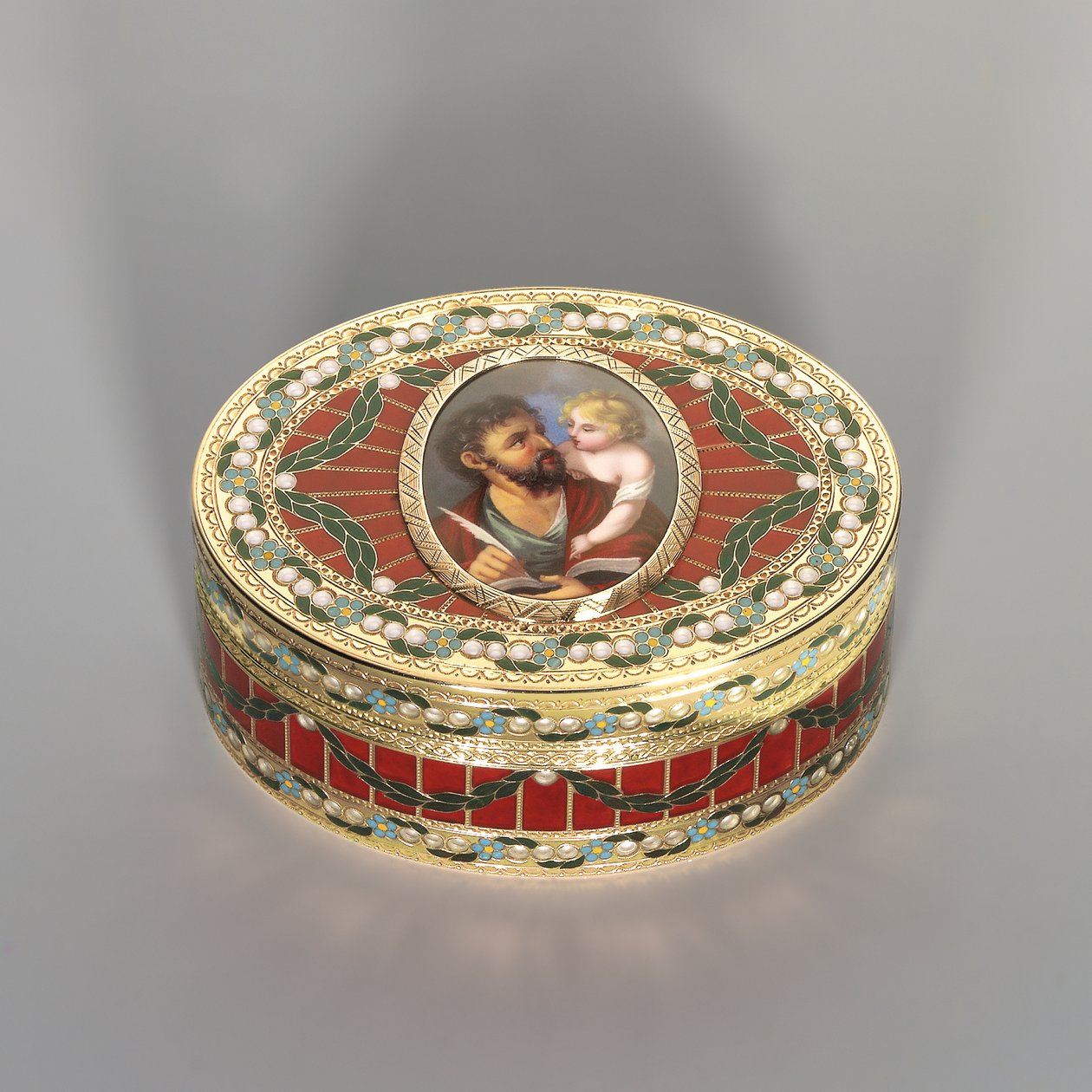 Snusdåse, Dresden, ca. 1775-80, miniaturen Genève, ca. 1800 (saksisk hårdsten, guld og emalje) af Johann Christian Neuber