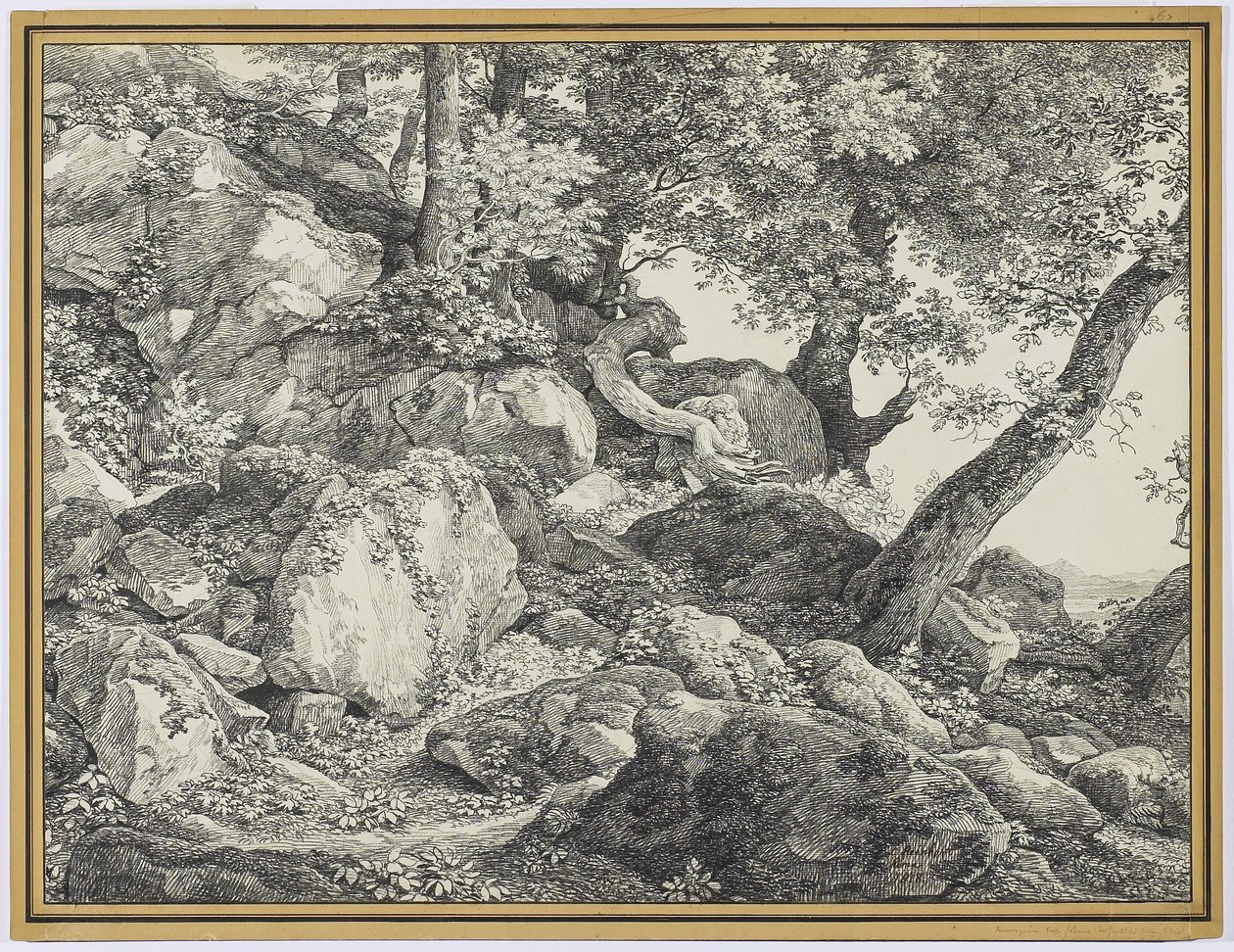 I parken ved Palazzo Chigi, Ariccia, 1818 (grafit & sort kridt på lagt papir) af Johann Christian Reinhardt